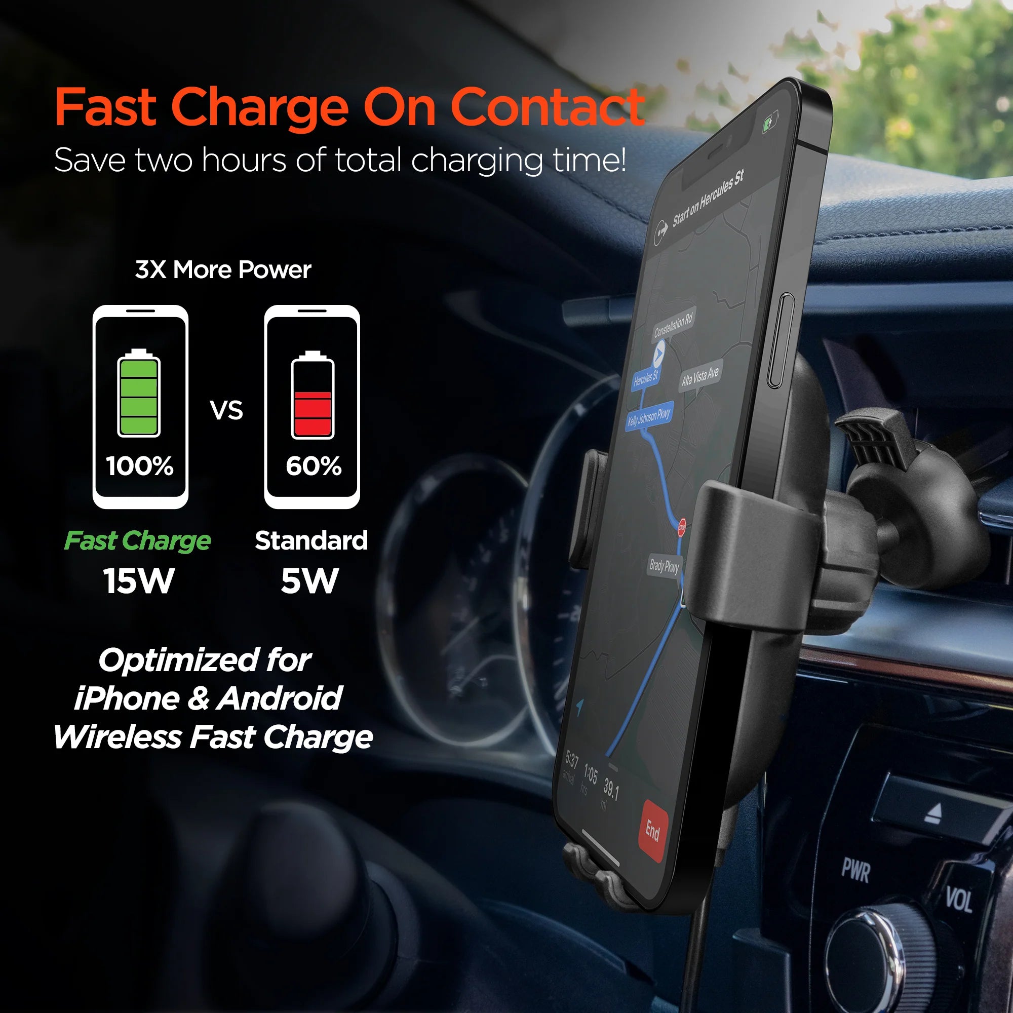 Hypergear Gravity 15W Wireless Fast Charge Mount - Hands-Free
