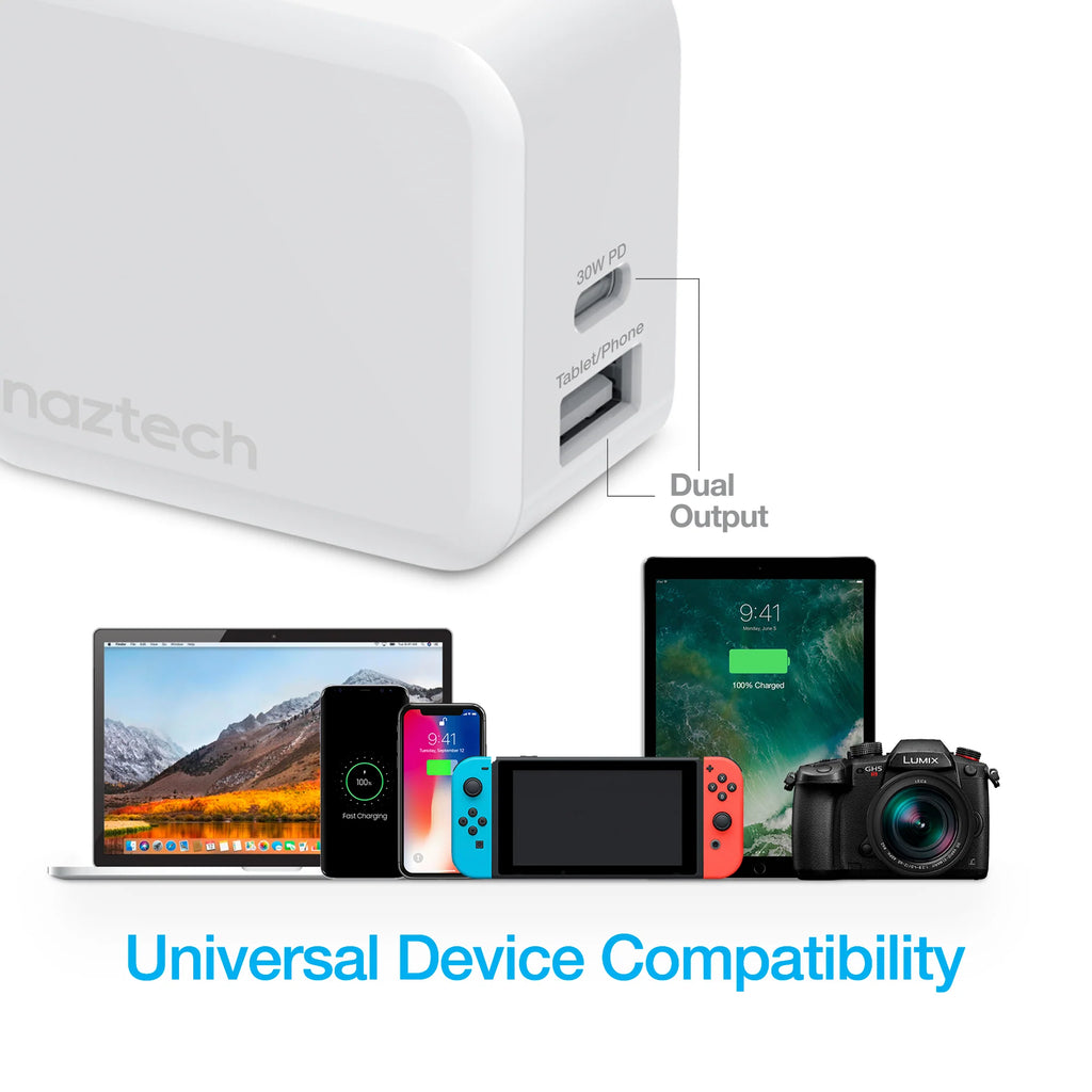 Naztech 30W USB-C PD Dual Output Fast Wall Charger