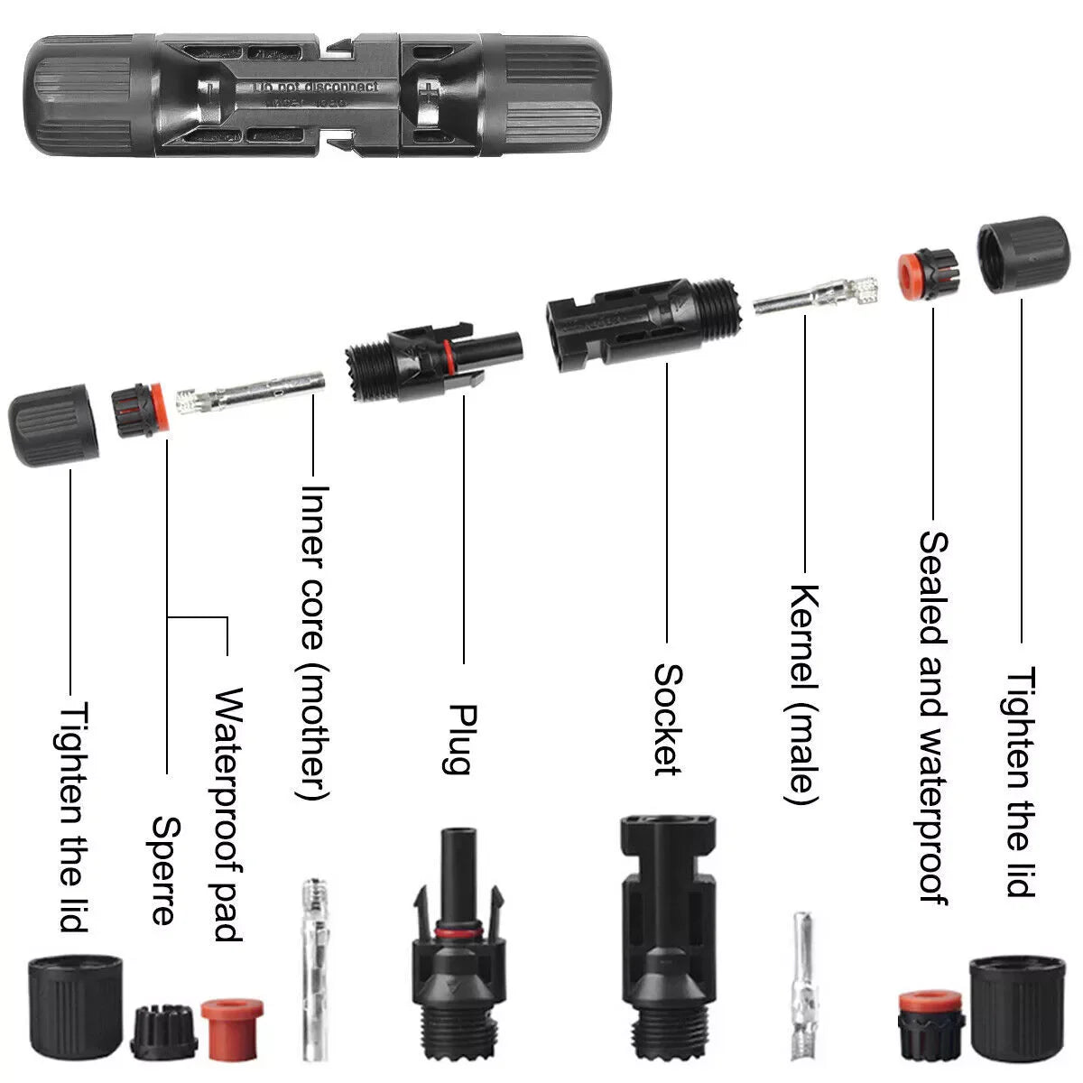 10/20/50/100/200 Pairs Male Female Solar Cable Connectors for DIY Solar Panel US