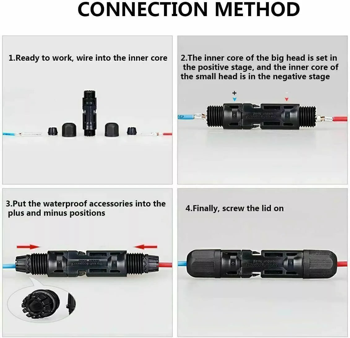 10/20/50/100/200 Pairs Male Female Solar Cable Connectors for DIY Solar Panel US