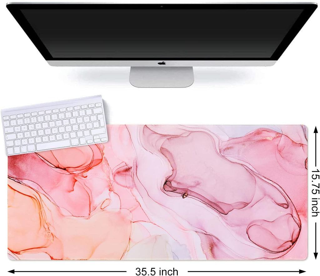 Large Gaming Mouse Pad, Non-Slip Rubber Base Water-Resistant Mousepad Desk Mat for Computer Keyboard, 35.4" X 15.75" Extended Desk Pad with Stitched Edges for Office Gaming, Pink Fog Painting