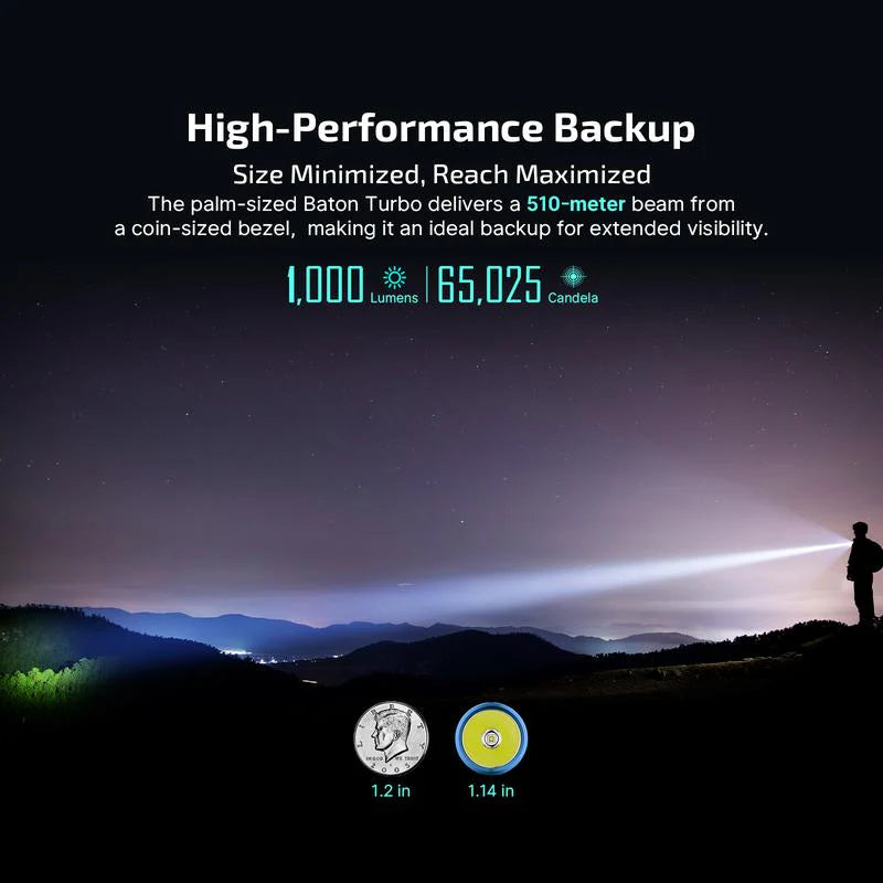 OLIGHT Baton Turbo Compact EDC Flashlight with 510M Long-Range Beam