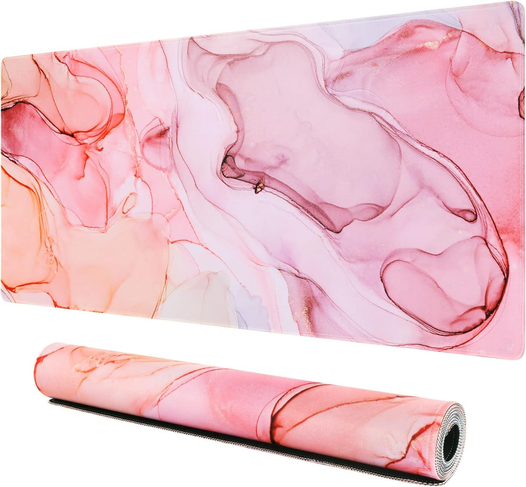 Large Gaming Mouse Pad, Non-Slip Rubber Base Water-Resistant Mousepad Desk Mat for Computer Keyboard, 35.4" X 15.75" Extended Desk Pad with Stitched Edges for Office Gaming, Pink Fog Painting