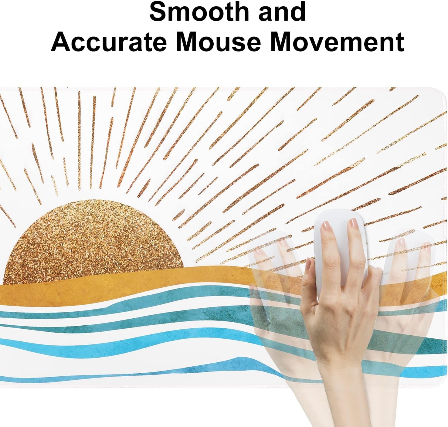 Large Gaming Mouse Pad, Non-Slip Rubber Base Water-Resistant Mousepad Desk Mat for Computer Keyboard, 35.4" X 15.75" Extended Desk Pad with Stitched Edges for Office Gaming, Golden Sun & Sea