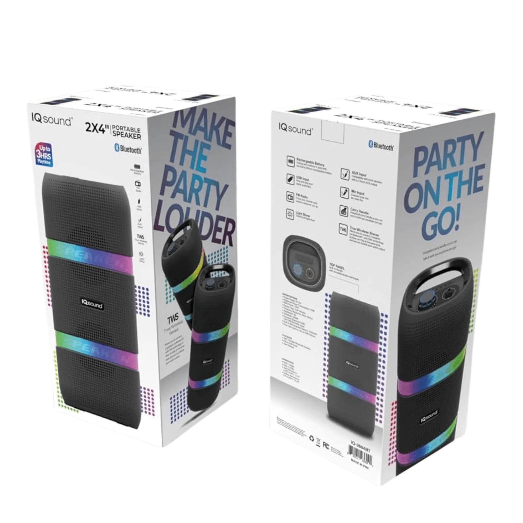 IQ Sound 2 X 4-Inch Portable Bluetooth TWS LED Speaker