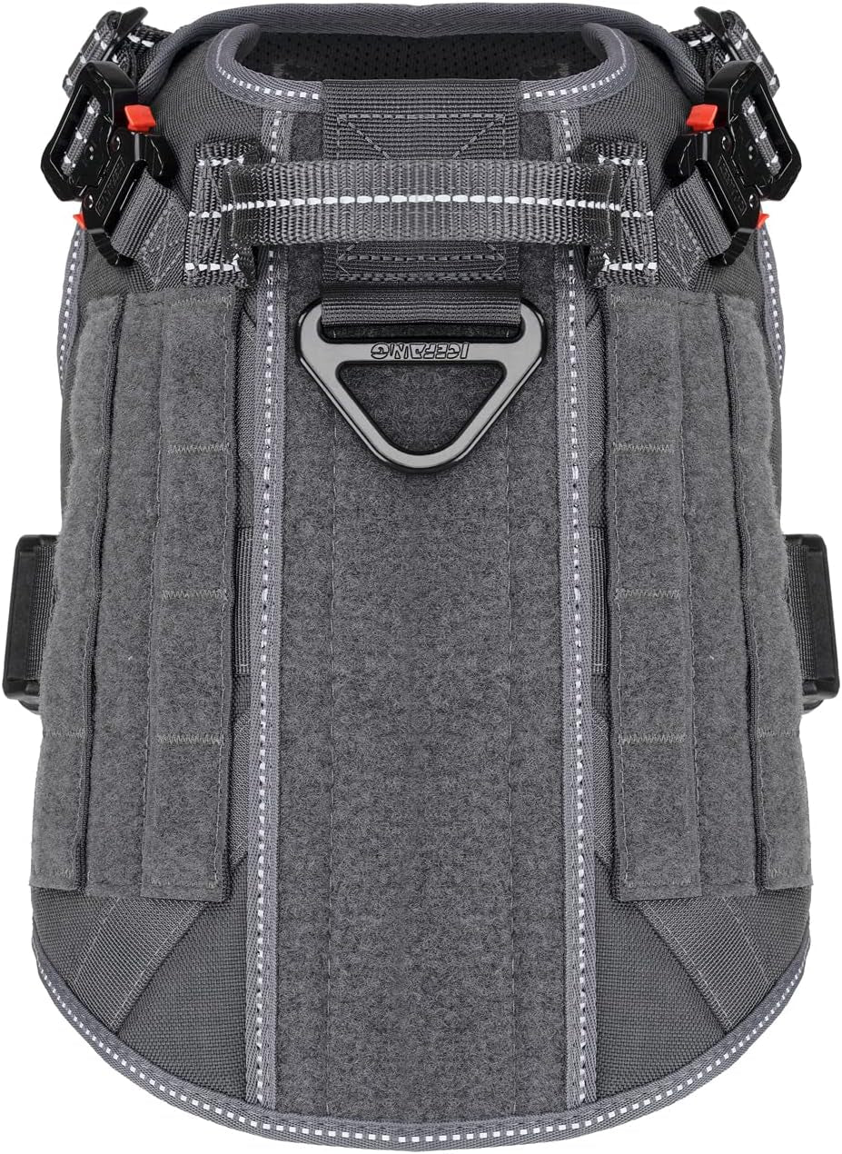 Tactical Dog Harness, Medium Size,2X Metal Buckle,Working Dog MOLLE Vest with Handle,No Pulling Front Leash Clip,Hook and Loop Panel (Grey,M (Pack of 1))