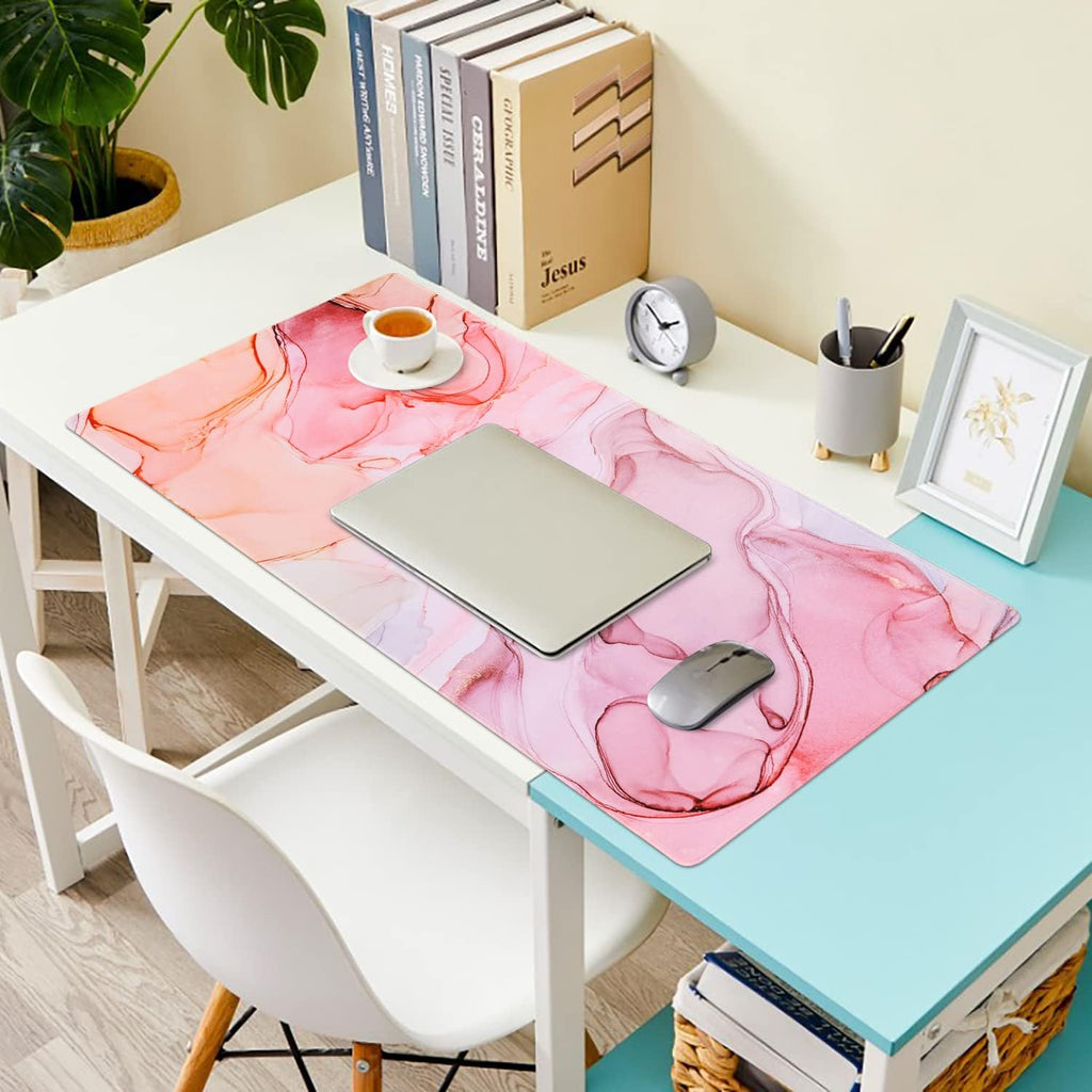 Large Gaming Mouse Pad, Non-Slip Rubber Base Water-Resistant Mousepad Desk Mat for Computer Keyboard, 35.4" X 15.75" Extended Desk Pad with Stitched Edges for Office Gaming, Pink Fog Painting