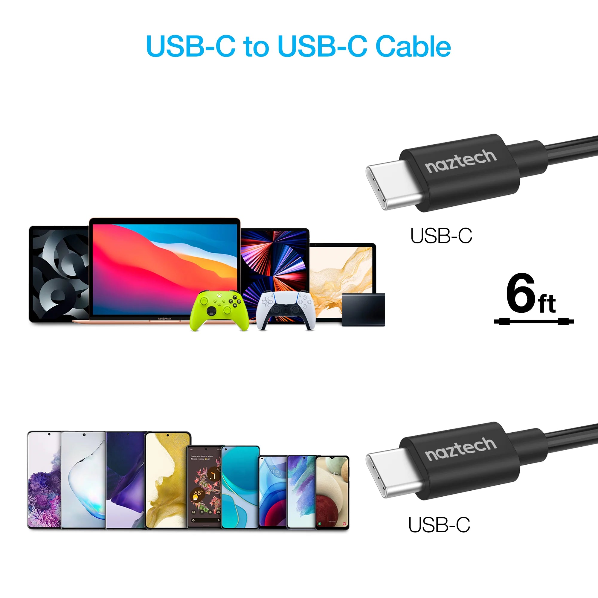 Naztech 30W PD Wall Charger + USB-C to USB-C Cable 6Ft for Traveling