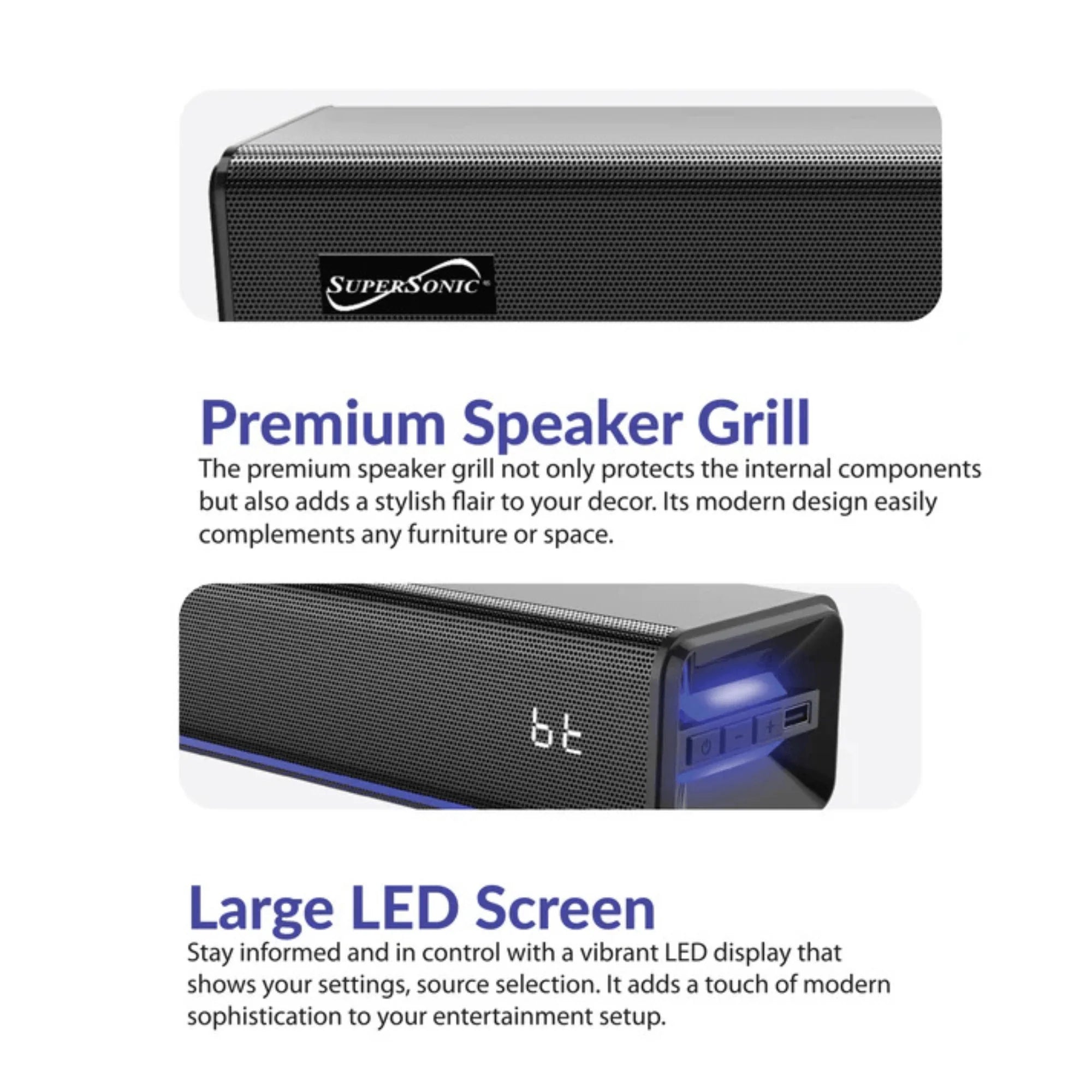 Supersonic 31.5-Inch 60W Bluetooth Soundbar