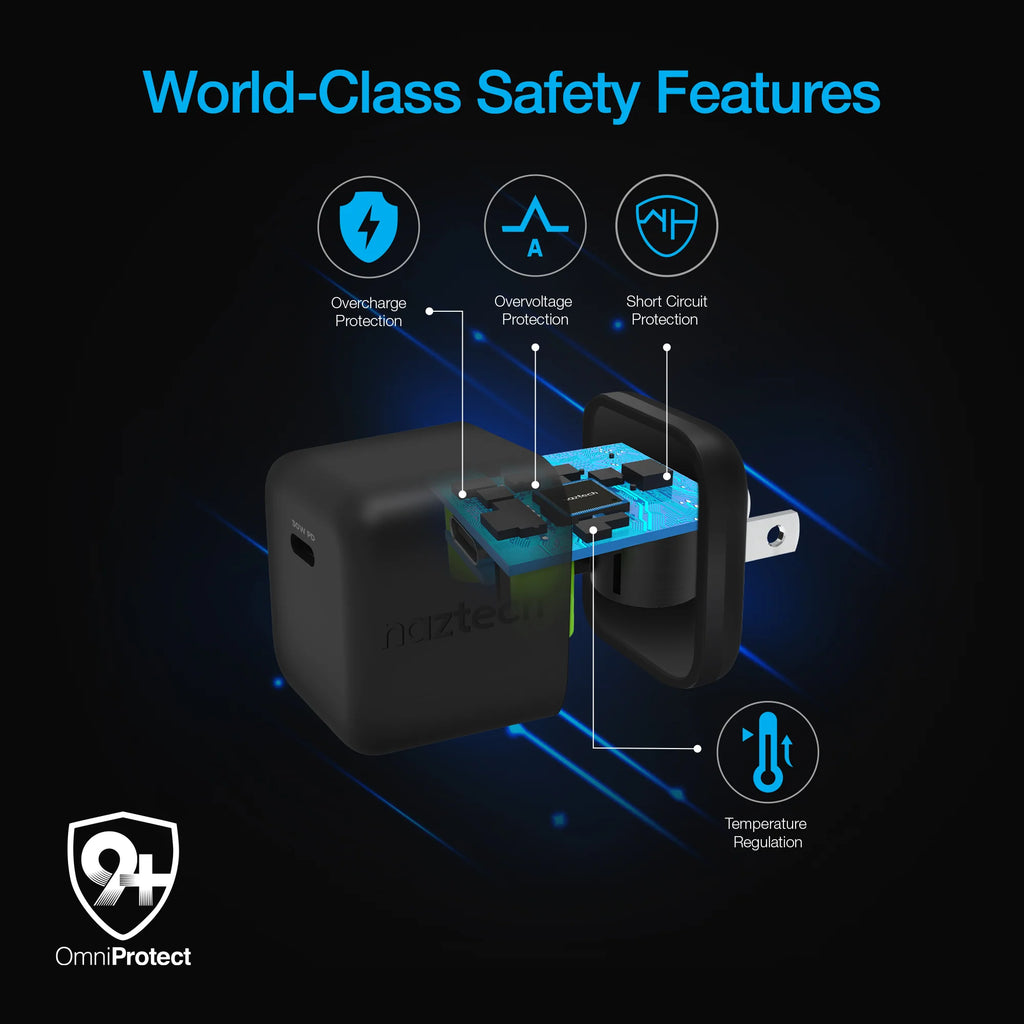 Naztech 30W PD Wall Charger + USB-C to USB-C Cable 6Ft for Traveling